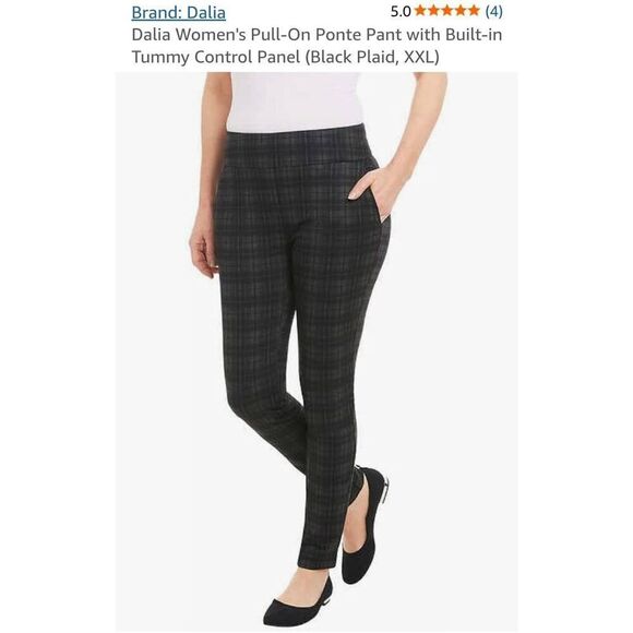 NWOT Dalia Pull-on Stretch Ponte Pant w/ built-in Tummy Control Panel: Black Pla - Picture 3 of 7